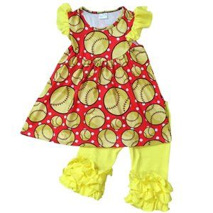 Little Girl Kids Toddler Short Sleeve Baseball Dress Tunic Ruffles Pants Set 4-8